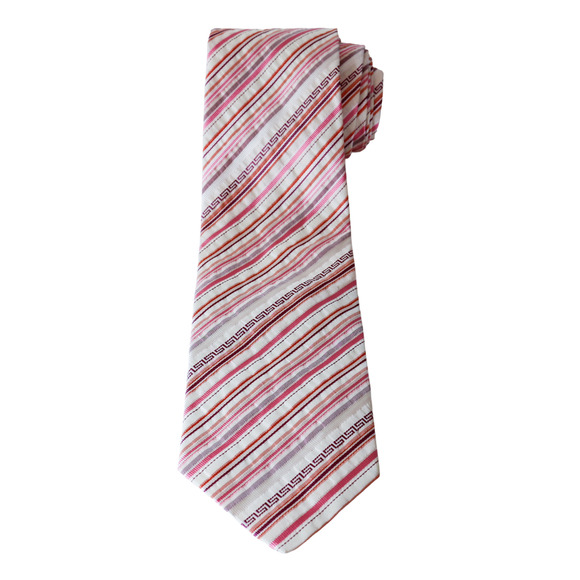 VTG VERSACE Barocco Medusa Greek Key Striped Tie Old Money Luxury Wedding Career - Picture 2 of 16